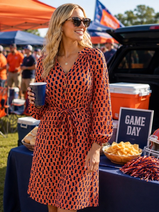 Mud Pie Dresses & Skirts - NWT Mud Pie Sz M Orange Navy Belted Shirt Dress | Florida Gators | Auburn Colors